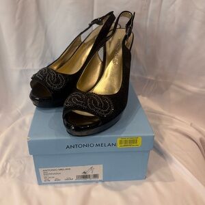 Antonio Melani Black Peep-Toe Slingback Heels